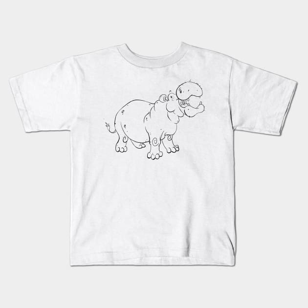 Hippopotamus - Line Art Kids T-Shirt by Rowena Aitken